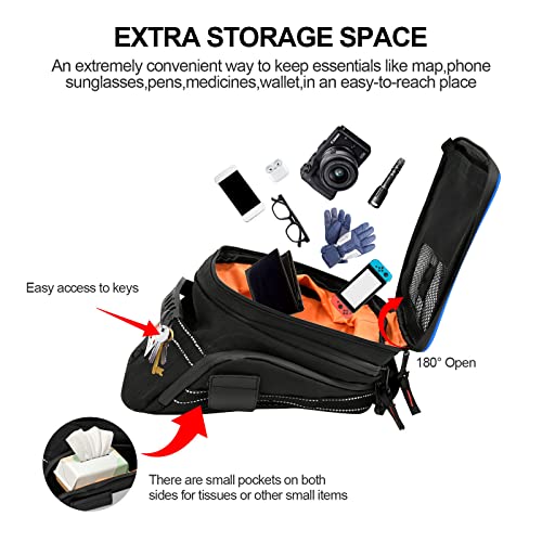 Motorcycle Tank Bag w/Strap Storage Bag Compatible with Honda Yamaha Suzuki Kawasaki Harley Water Resistant (Blue Piping) - color: Blue Piping