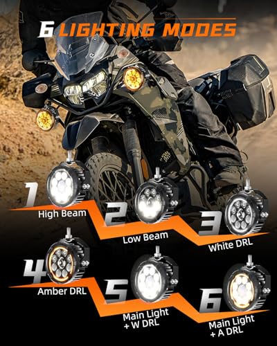 CO LIGHT 4.5 Inch Motorcycle Fog Lights 120W White/Yellow Auxiliary Lights Hi/Lo Beam Amber/White DRL with Amber Mask and Dimming Wiring Harness for Motorcycle ATV UTV ADV Night Riding - color: D040WY