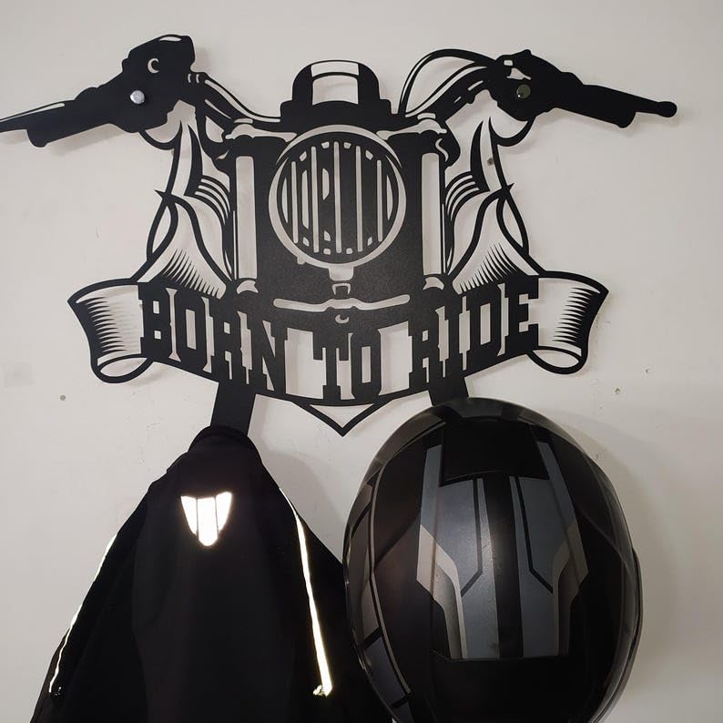 Motorcycle Wall-Mounted Helmet and Jacket Hanger – Personalized Garage Decor with Durable Metal Design, Perfect for Biker Accessories