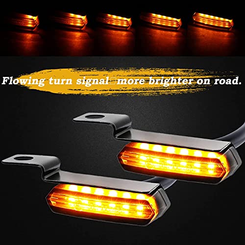 LED Turn Signals, Flowing Handlebar Marker Light Motorcycle Mini Blinkers Compatible with Harley Honda Yamaha Kawasaki Cafe Racer Cruiser Street Bikes and More - Black