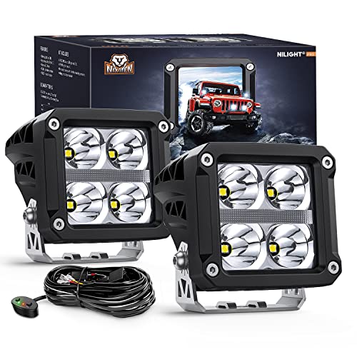 Nilight 3.2 Inch Square LED Pod Lights with DRL 20W 2510LM 10 Degree Super Spot Beam 16AWG Wiring Harness Kit for Auxiliary Offroad Driving Ditch Lamps for Truck UTV ATV SUV 4x4 - color: 4LED Spot Pod w/ White DRL