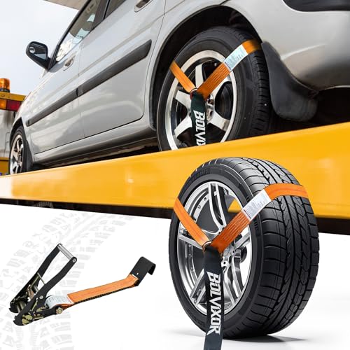 4 Pack Car Tie Down Straps for Trailers - 2" x 96" - 9900LBS Break Strength - Heavy Duty Tire Ratchet Straps with Flat Hooks for Hauling UTV, SUV, Truck, Any Cars - color: Orange