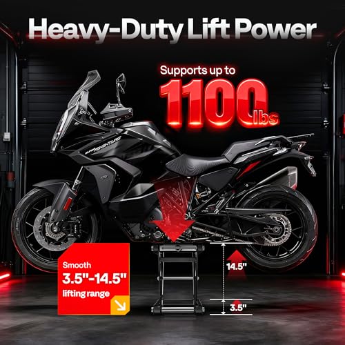 VIVOHOME 1100 LBS Motorcycle Lift Scissor Jack, Wide Deck Hoist Stand, Height Adjustable Center Stand with Crank, Steel Lift for Cruiser, Dirt Bike, ATV - Black - color: Black
