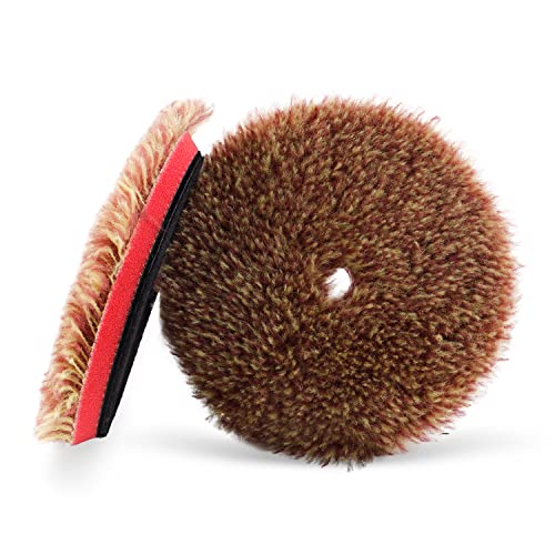 SPTA Wool Polishing Pads, 2Pcs 5 Inch (125mm) Wool Cutting Pad, Long Hair Wool Buffing and Polishing Pad Set, Wool Buffing Wheel for Heavy Cut for 5 Inch Car Polisher Polishing, Buffing and Cutting - color: 2Pcs 5Inch Ultra Coarse Long Hair Wool, size: 5