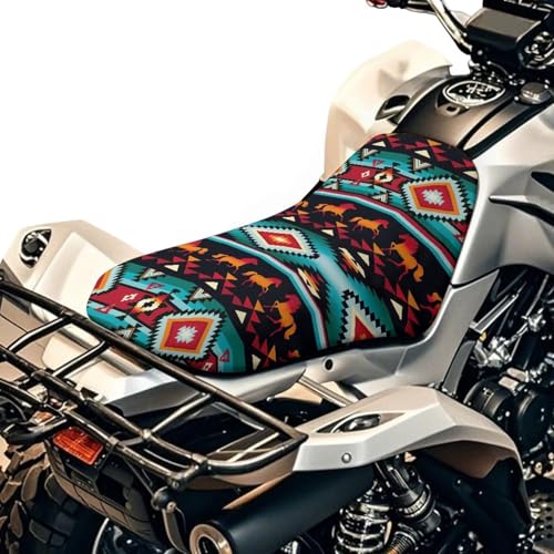 SEANATIVE ATV Seat Covers Four-Wheeler Seat Cover Waterproof Polyester Four Wheeler Accessories Aztec Geometric Horse Motorcycle Protector ATV Breathable - color: Aztec Geometric Horse