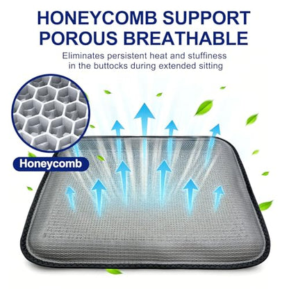 Gel Seat Cushion, Cooling Honeycomb Breathable Seat Pad Grey | Portable, Storage, Pressure Relief Support, Breathable Quick-Dry Mesh, Office、Car、Wheelchair Use, 16.5x13In Washable, Grey - color: Grey