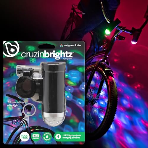 Brightz CruzinBrightz Disco Party LED Bike Light, Tri-Colored - Blinking Swirling Color Patterns - Bicycle Light for Riding at Night - Mounts to Handlebar or Bike Frame - Fun Bike Accessories - color: Red, Green, Blue Disco
