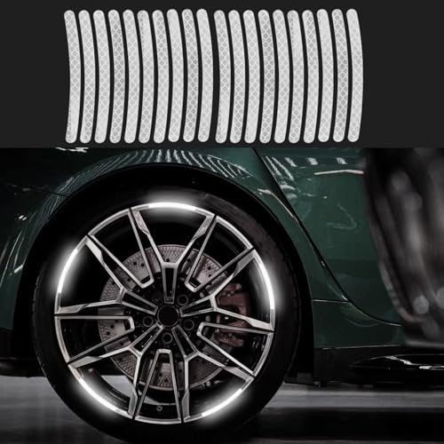 20PCS Reflective Car Wheel Decorative Stripe Stickers, Wheel Rim Decal, Car Wheel Night Safety Warning Stickers, Car Exterior Accessories Wheel Rim Tape Universal for Most Vehicles (White) - color: White