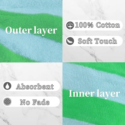 VOOVA & MOVAS 6-Pack Shower Wash Cloth, 100% Cotton Soft Absorbent Bath Mitts with Hanging Loop, 8.3x6.3 Inch European Style Bathing Gloves for Body & Spa, Green White Striped - color: Green-white Striped