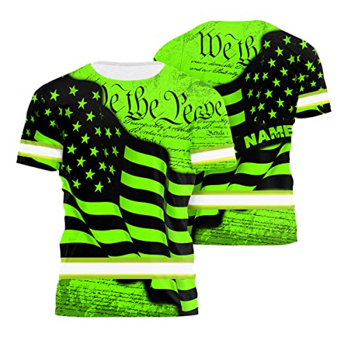 Maddly High Visibility US Flag Collection Safety Workwear Custom Name for Workers, Runners, Truckers, Patriotic - color: Color - Shirt 01, size: Medium