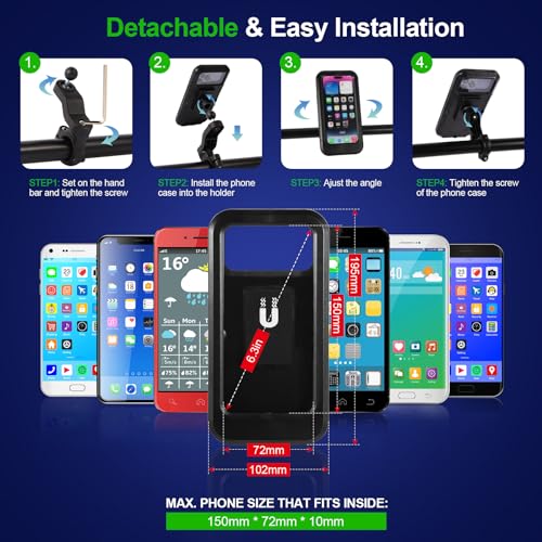 Motorcycle Phone Mount Holder, 150mph Wind Anti-Shake Bike Handlebar Cell Phone Clamp 6.3inch Most Phones Friendly, Compatible with iPhone 16
