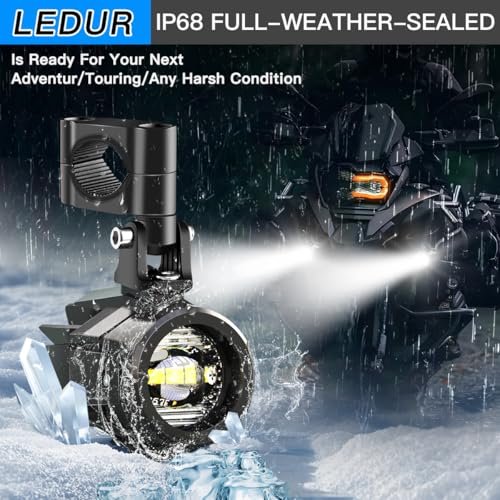 LEDUR Motorcycle LED Fog Light Kit Spot Auxiliary Driving Lights with Switch Wiring Harness Clamp Mount Brackets Kit for R1200GS F800GS Adventure Touring Motorcycle E-Bike ATV UTV 40W
