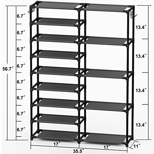 CSXGBAB Tall Garage Shoe Rack Large Capacity,Two Rows Versatile Hooks Storage Boot Shelf Black 24-35 Pairs - size: 9-tier