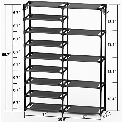 CSXGBAB Tall Garage Shoe Rack Large Capacity,Two Rows Versatile Hooks Storage Boot Shelf Black 24-35 Pairs - size: 9-tier