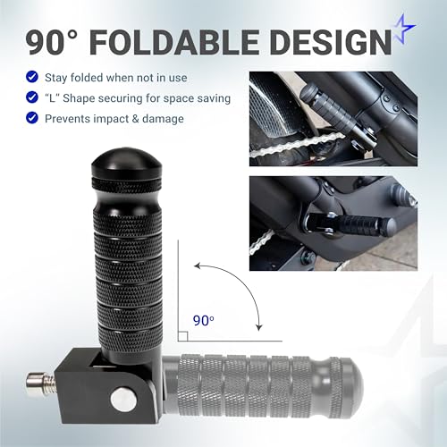 BlueStars M8 Motorcycle Foldable Foot Pegs (2-Pack) - CNC Aluminum 90° Foldable Anti-Slip Footrests - Universal Pedals for Bike E-Bike ATV UTV Dirt Bike Go Kart (Black)