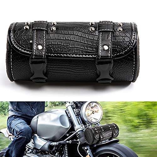 Motorcycle Saddle Bags Motorbike Accessories Leather Motorcycle Pannier Saddle Bags Tool Luggage Rolls Front Fork Bags with 2 Buckle Straps (#2 Black) - color: #2 Black