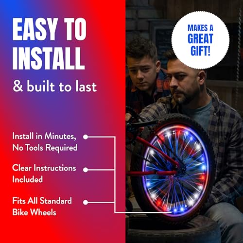 Activ Life 2-Tire Pack LED Bike Wheel Lights with Batteries Included, Get 100% Brighter and Visible from All Angles for Ultimate Safety and Style - color: Patriotic