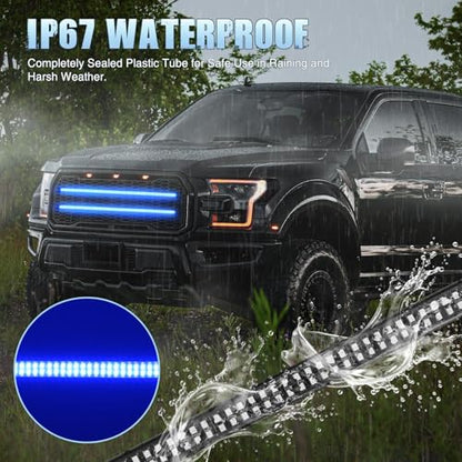Nilight 2PCS 24 inch Truck Grille Strobe Lights Strip 384 LED Emergency Light Blue Flexible Side Flashing Warning Caution Safety Waterproof Lighting Kit for Trucks Tow Plow Construction Vehicles - color: Blue, size: Grille Strobe Lights