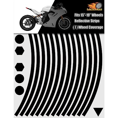 SlickMod - 15" to 19" Rim Size Motorcycle Reflective Wheel Stripes Kit - 1 Wheel Rim Coverage Premium Stickers Pack - High Visibility (1. Black, 7mm Normal Width) - color: 1. Black, size: 7mm Normal Width