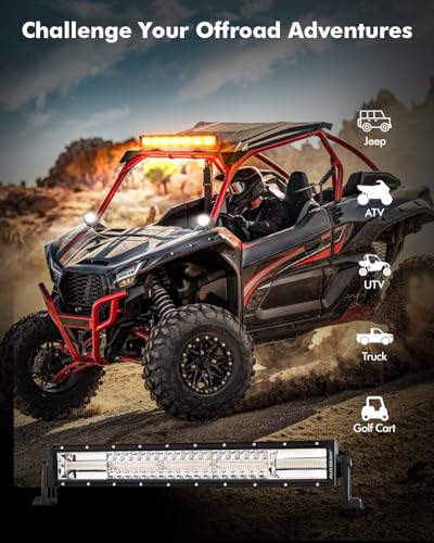 Auxbeam 6 Modes Amber White Series 22Inch 120W LED Light Bar Dual Color Strobe Light Spot Flood Combo Flashing Warning Signal Off-Road Lighting for 4x4 SUV UTV ATV Trucks - color: 22"