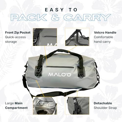 Malo’o Waterproof Dry Duffel, Heavy-Duty Roll Top Waterproof Gear Bag with Shoulder Strap & Molle Loops, Marine Duffel for Kayaking, Boating, Camping, Beach & Travel, Grey, 60L - color: Grey, size: 60L