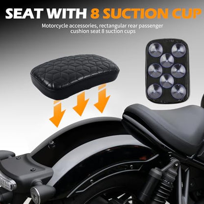 DREAMIZER Universal Black Motorcycle Solo Passenger Seat Rear Cushion 8 Suction Cups Compatible with Harley Davidson Sportster XL 883 1200 Forty Eight Dyna Chopper Bobber Custom (Diamond-Breathable) - style: Diamond Black (Breathable)
