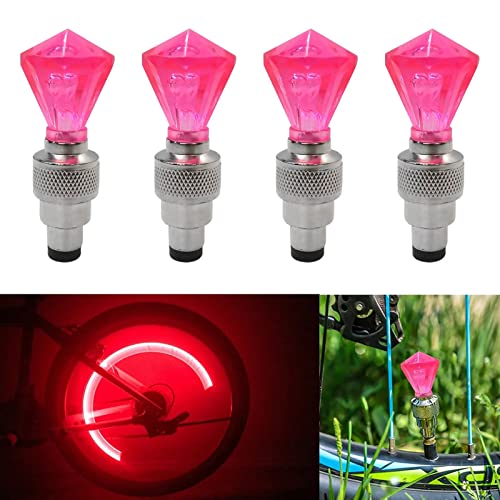 8 Pack Valve Stem LED Cap for Bike Bicycle Car Motorcycle Wheel Tire Light Lamp to Increase Night-Time and Bad Weather Visibility for Safety (Gem Shape, Pink)