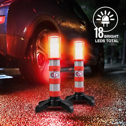 XTREME STP LED Road Flares, Emergency Road Flares for Vehicles, Car Flares with 3 Alert Modes, Magnetic Base, Foldable Stand, Emergency Roadside Lights, Visible Up to 1 Mile, White Flashlight - size: 2 Pack