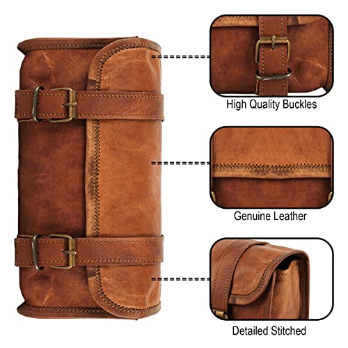 Leather Handlebar Bag Brown Saddle Motorcycle Bag Bicycle Tool Bag Buff Leather Travel Accessory Pouch (Tan Brown)