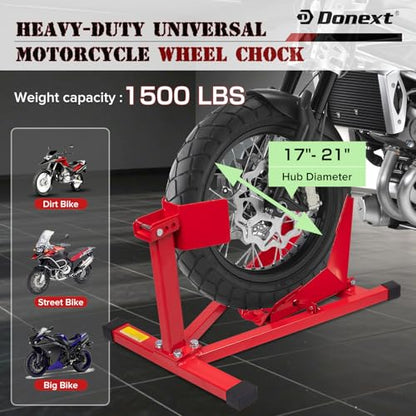Motorcycle Front Tire Chock, Adjustable Motorcycle Wheel Chock, 1500 lbs Heavy Duty Wheel Stand for 17"- 21" Wheels, Motorbike Front Chock Trailer Stand(Red) - size: 1500lbs for 16"-21" Wheels（triangle）