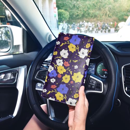 Lilly Flower Blue Yellow Star Premium Leather Car Registration and Insurance Holder Vehicle Glove Box for Any Car, Truck, Motorcycle, Trailer or Boat
