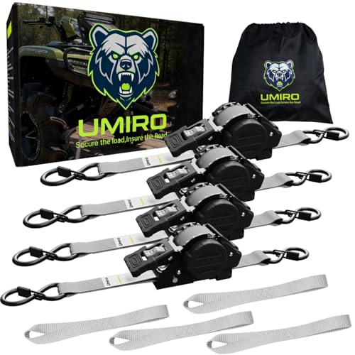 Retractable Ratchet Straps, 4-Pack, 1 Inch x 12 Feet Heavy Duty Tie Downs, 1760lb Break Strength, Self Retracting for Truck, Cargo, Trailer, Motorcycle, ATV, UTV (Grey, 4pack) - color: Grey, size: 4pack