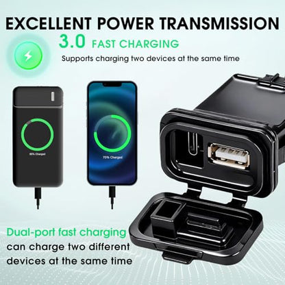 Motorcycle Fast Charge,Upgraded Motorcycle USB Charger Port QC 3.0 Dual Port (USB-C + USB-A) Fast Charging Kit Waterproof Accessory for CFMOTO 450ss CF Moto 800nk 675ss 300ss lbex 800/450.