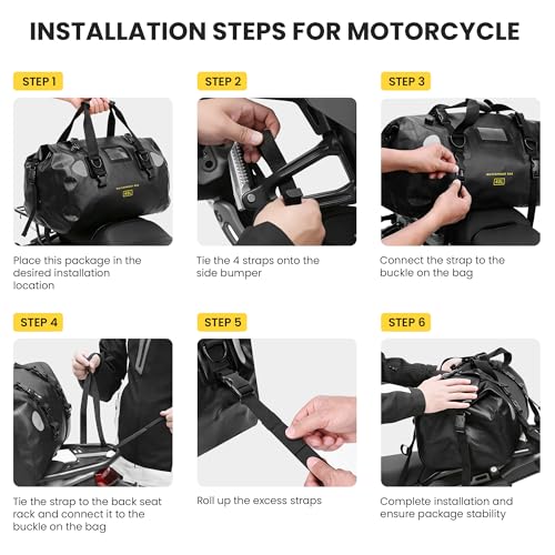 HOMIEE 40L Waterproof Duffel Bag, Waterproof Motorcycle Dry Travel Bag Tail Bag with Roll Top Closure & Shoulder Straps Outer Mesh Zipper Pocket for Camping, Kayaking, Fishing & Traveling - color: Black