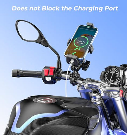 VAZESWIN Motorcycle Phone Mount [Vibration Dampener] [High-Speed Secure Lock] Anti-Shake Motorcycle Cellphone Holder, Bike Phone Mount with Short Arm for 0.5"-1.26" Handlebar, 4.7"-7.2" Smartphone