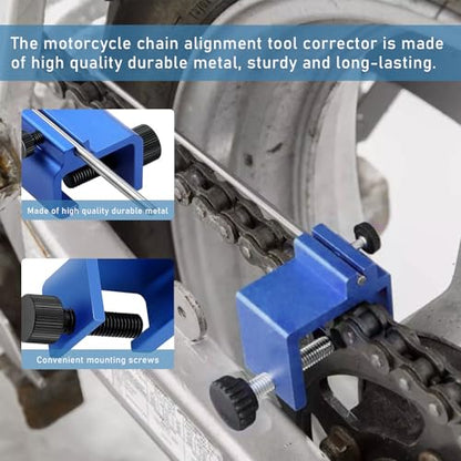 KVAEY Chain Alignment Tool for Motorcycle, 08-0048 Aluminum Sprocket Chain Adjustment Tool, Quick & Accurate Professional Chain Alignment Tool Suitable for ATV Scooter Dirt Bike (Blue) - color: Blue, 1 PCS