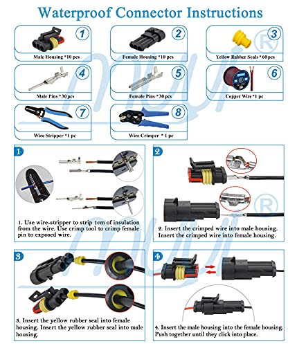 MUYI 10 Kit 3 Pin Way Waterproof Electrical Connector 1.5mm Series Terminals Water Resistend - style: 3pin connector(10 sets)