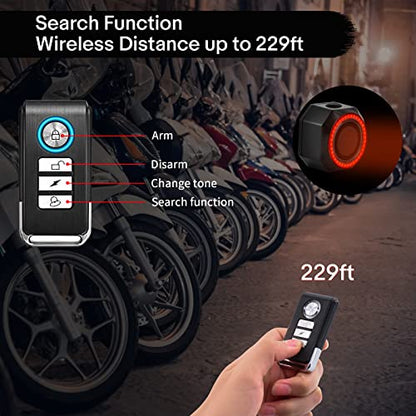 GREENCYCLE USB Charging 110dB Bike Alarm Wireless Vibration Motion Sensor with Taillight, Anti-Theft Bicycle Motorcycle Alarm with Remote, Waterproof, 1SET
