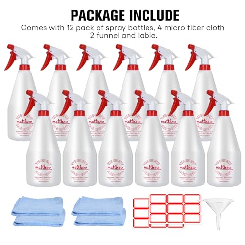 Matthew Cleaning 32 oz Plastic Spray Bottles, Professional Chemical Resistant Heavy Duty Spray Bottles for Chemicals, Cleaner, Bleach, Solvent Safe, Adjustable Nozzle and Measurement, Case Pack 12 Pcs - size: Case Pack - 12 Pcs