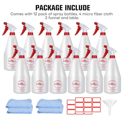 Matthew Cleaning 32 oz Plastic Spray Bottles, Professional Chemical Resistant Heavy Duty Spray Bottles for Chemicals, Cleaner, Bleach, Solvent Safe, Adjustable Nozzle and Measurement, Case Pack 12 Pcs - size: Case Pack - 12 Pcs