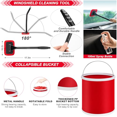 44Pcs Car Wash Cleaning Kit with Detailing Brushes Car Vacuum Drill Brush Set Collapsible Bucket Windshield Cleaning Tool Tire Brush Towels Complete Interior Exterior Detailing Set for Car - size: 44Pcs