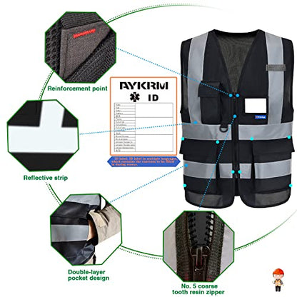 Black safety vests reflective - color: Black, size: XX-Large