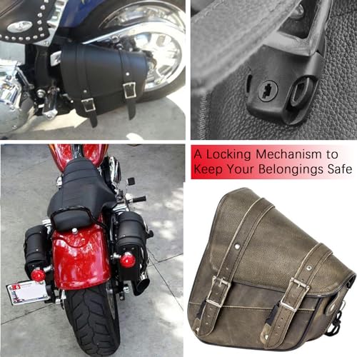 Dream Apparel Motorcycle Swingarm Bag with Brown Leather, Swing Arm Bag Motorcycle Saddlebag Left Side Tool Bag Fit for Softail/Triangulated Swingarm Models Dyna Low Rider Fat Bob - color: 03-Genuine Distressed Brown Leather