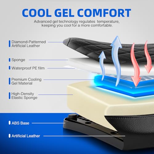 DREAMIZER Cool Gel Motorcycle Solo Seat Compatible with Honda Rebel 1100 CMX1100 CM1100 2021 2022 2023 2024 2025, Motorcycle Front Driver Seat Rider Saddle Cushion, Rhombic - style: Front-Black-Rhombic