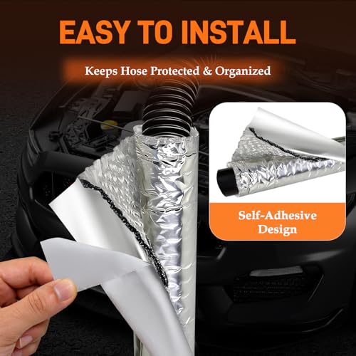 Self-Adhesive Automotive Heat Shield Sleeve, 3/8" x 39" Aluminum Heat Shield Wrap for Wiring, Hoses, Pipes & Exhaust Lines - Includes Stainless Steel Ties (Silver) - size: 3/8" I.D. x 39in