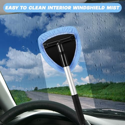 Potchen 8 Pcs Car Windshield Cleaner Tool Kit with Extendable Handle, Microfiber Towel Pads, Brush, Empty Spray Bottle for Auto Glass Wiper Suvs Rvs & Home Windows(Light Blue) - color: Light Blue