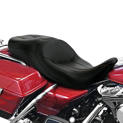 SLMOTO Motorcycle Driver Passenger Seat For Harley Touring Road King Street Glide Road Glide Electra Glide 1997-2007 Black Orange - style: Black and Orange