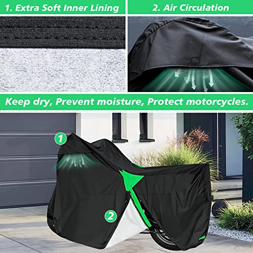 XYZCTEM Premium Motorcycle Cover Waterproof All Weather Weatherproof UV Sun Protection Snow Dust Storm High Heat Resistant Durable Lock-Holes & Side Zip & Storage Bag Fits up to 87" Motors