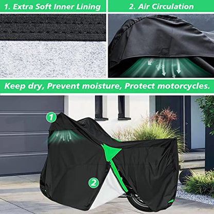 XYZCTEM Premium Motorcycle Cover Waterproof All Weather Weatherproof UV Sun Protection Snow Dust Storm High Heat Resistant Durable Lock-Holes & Side Zip & Storage Bag Fits up to 87" Motors