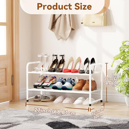 Simple Shoe Rack, 2 Tier Heavy Duty Metal Shoe Shelf 27 Inch Wide, White - color: White, size: 2 Tier(27 Inch)